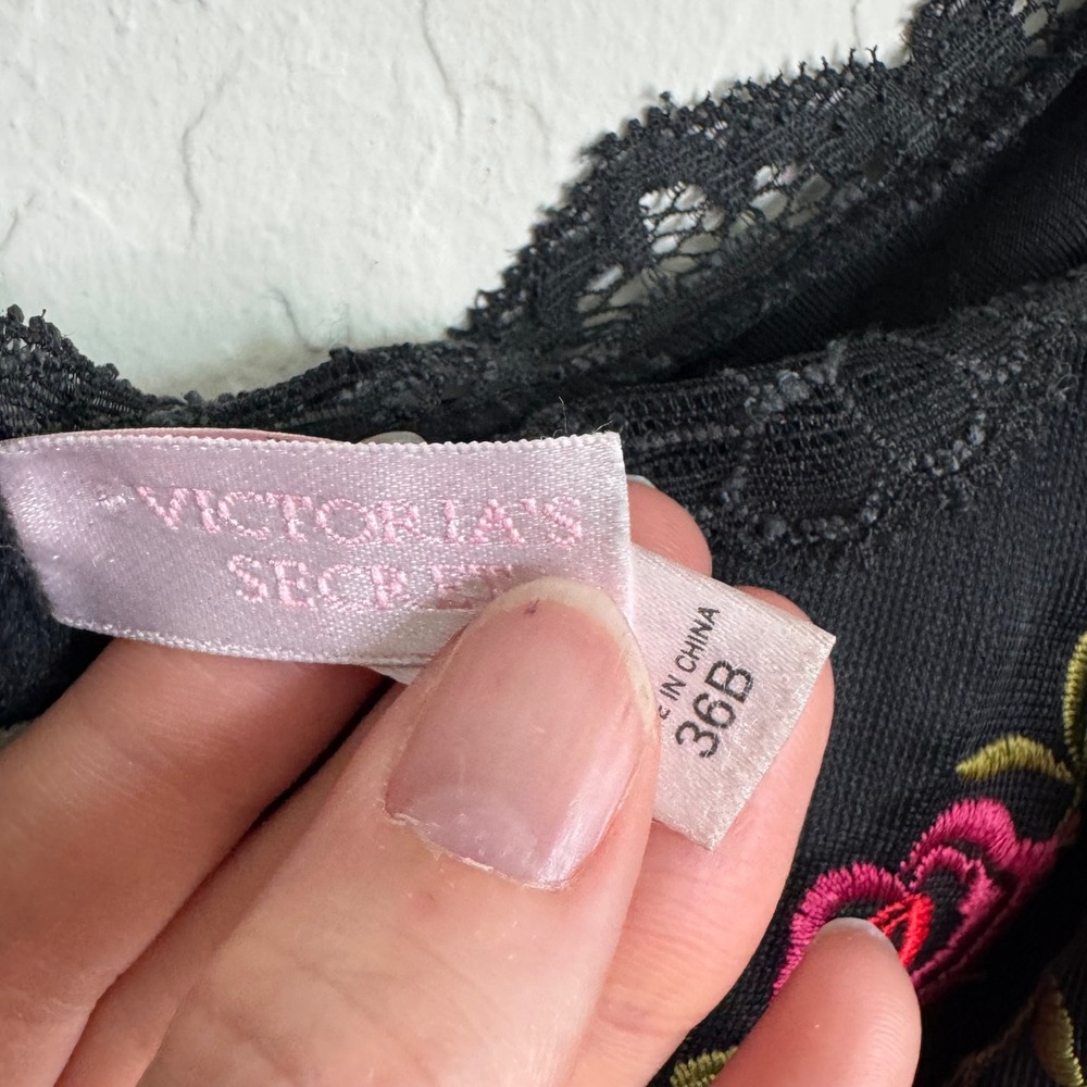 VTG Victorias Secret Black Silk Rose Embroidered Slip Dress 36B Y2K Whimisgoth - Picture 7 of 11